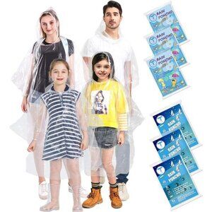 Disposable Rain Ponchos 6 Pack Emergency Waterproof Thick Adult Kids Family